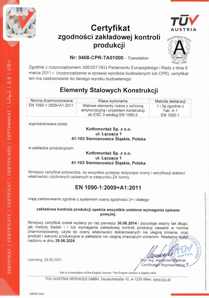 .  Certyfikat zgodności zakładowej kontroli produkcji PL